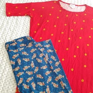 Lularoe Outfit Red/Orange Polka Dots Irma XXS Koi